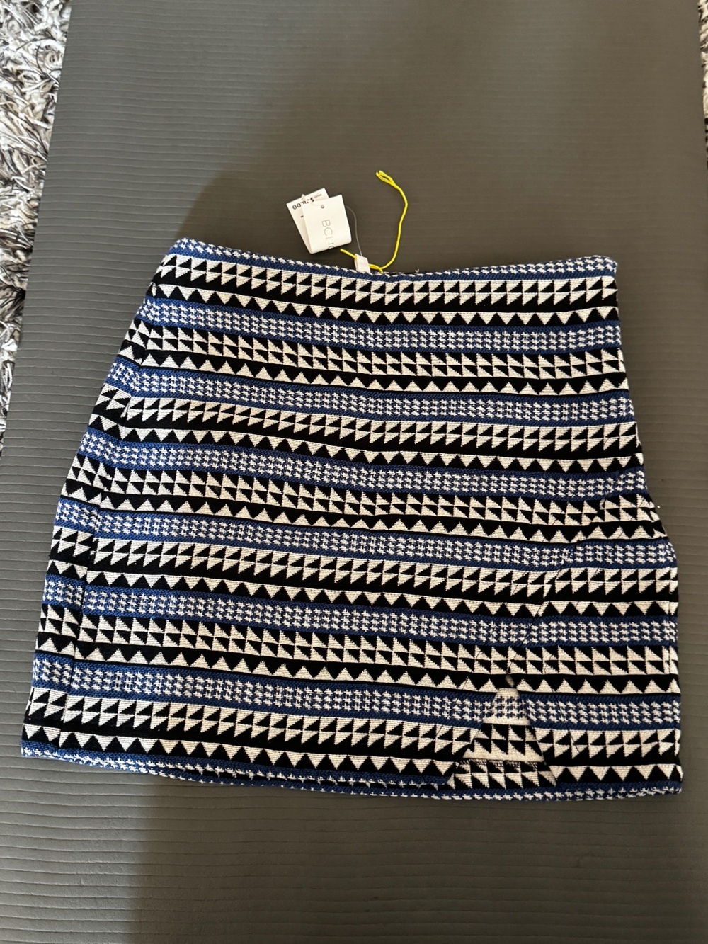 NWT: BCBGeneration Blue, Black & White Geometric Knit Mini Skirt